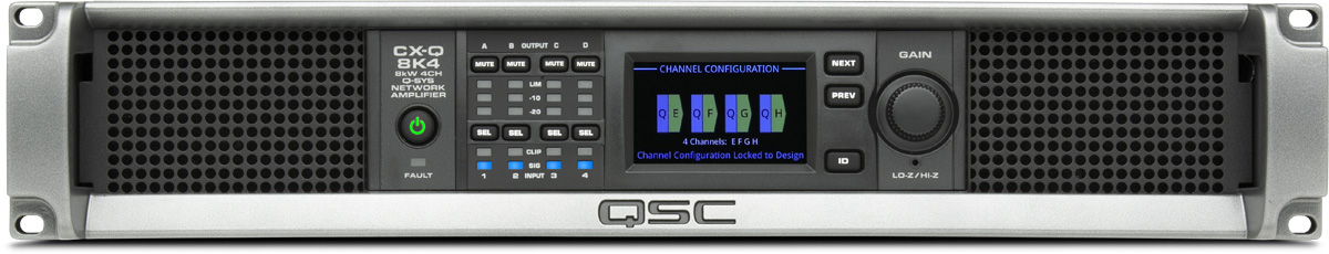 CX-Q 8K4 / 4-канальный усилитель 4 х 2000Вт Q-SYS, Lo-Z, 70В, 100В, FlexAmp™, входы Mic/line / QSC