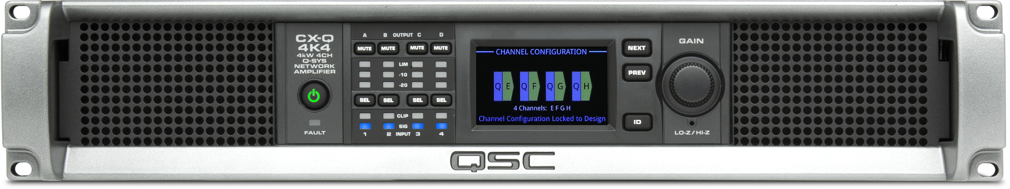 CX-Q 4K4 / 4-канальный усилитель 4 х 1000Вт Q-SYS, Lo-Z, 70В, 100В, FlexAmp™, входы Mic/line / QSC