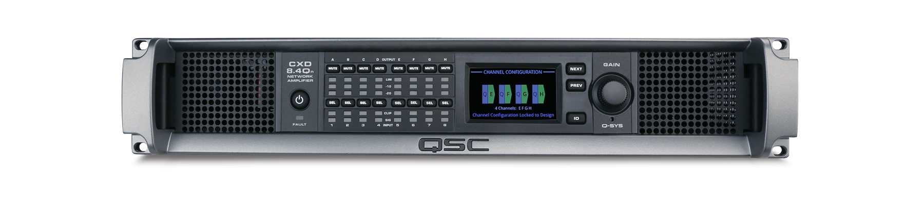CXD8.4Qn / 8-канальный усилитель Q-SYS, 8x300Вт/8Ом, 8х300Вт/4Ом, 8х 300Вт/2Ом / QSC