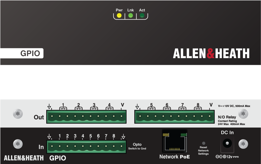 ALLEN&HEATH / GPIO / GPIO интерфейс, PoE, 8 оптоизолированных входов, 8 выходов N/O