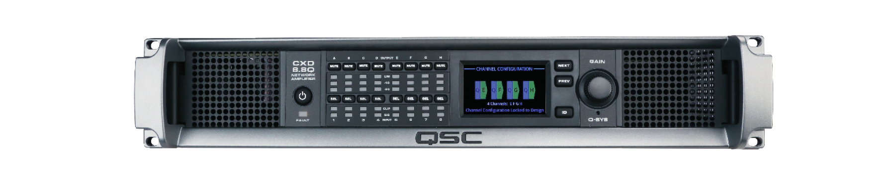 CXD8.8-Q / 8-канальный усилитель Q-SYS, 8x600Вт/8Ом, 8х600Вт/4Ом, 8х 300Вт/2Ом / QSC