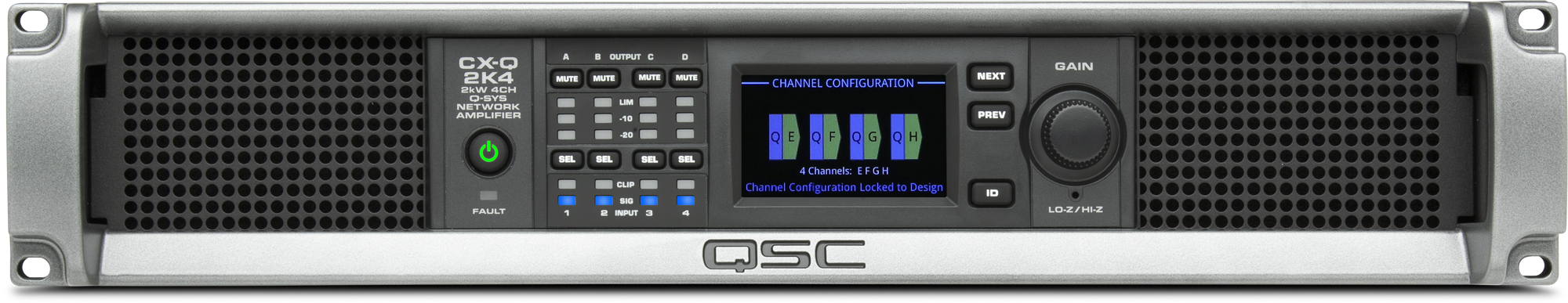 CX-Qn 2K4 / 4-канальный усилитель 4 х 500Вт Q-SYS, Lo-Z, 70В, 100В, FlexAmp™ / QSC